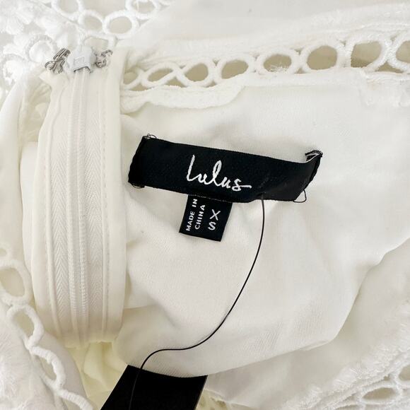 Lulus Look So Sweet White Embroidered Lace Mini Dress Party Ruffle XS NWT - Picture 7 of 13